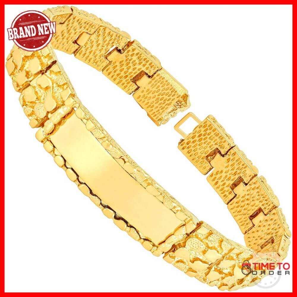 24K Gold Plated ID Bracelet, 14.5mm Width, 7-7.5 Inch Chain